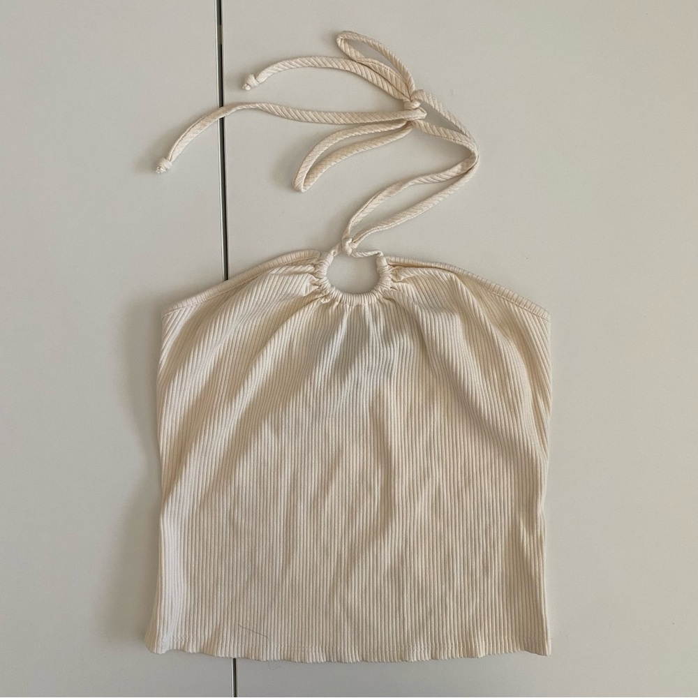Lulu's Ivory Ribbed Halter Top - Picture 2 of 4